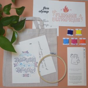 broderie- box- diy- kit- loisirs- créatif- créativité- broder- tote bag- sac- couleurs- hello kit- ladoucepunchline